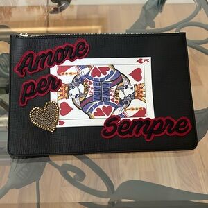 Dolce & Gabbana “King of Love” Leather Black and Red Clutch